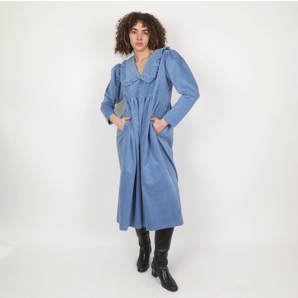 Johanna Sands the label Blue Corduroy Lucia Dress Uk 12 US 8 - Picture 4 of 9